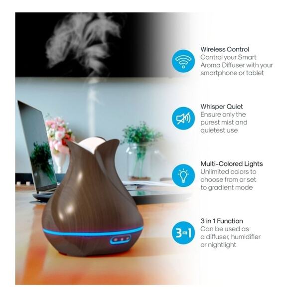 SMART OIL DIFFUSER - Command w/ Alexa & Google - Picture 5 of 6